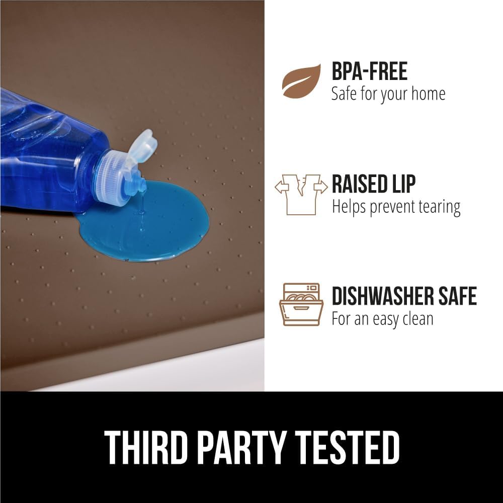 GORILLA GRIP Waterproof Silicone Under Sink Mat with Raised Lip for Kitchen and Bathroom, 46 x 22 in, Cabinet Shelf Liner Stay in Place Mats Dishwasher Safe Drawer Liner, Organizer Tray, Coffee