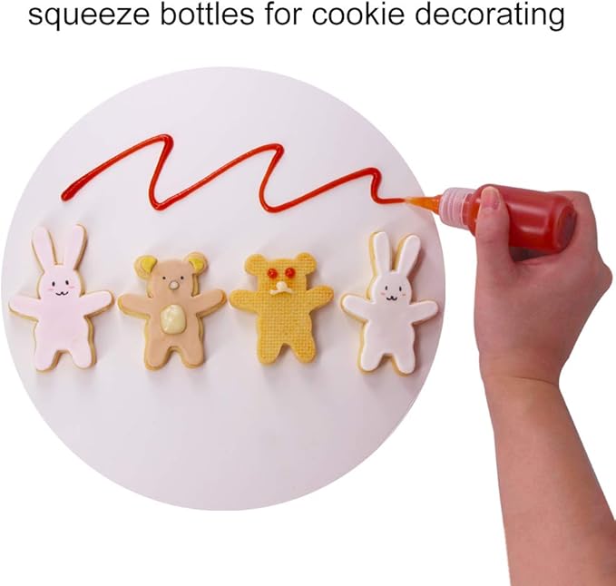 24 Pack 1-Ounce Plastic Squeeze Bottles with Measurement - Cookie Decorating Supplies, Cookie Writer Bottles Food Coloring and Royal Icing Supplies