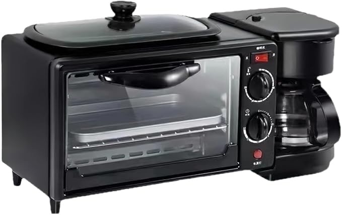 9L, 3-in-1 multifunctional home breakfast machine, mini oven, coffee machine, with timer，visible window (Black)