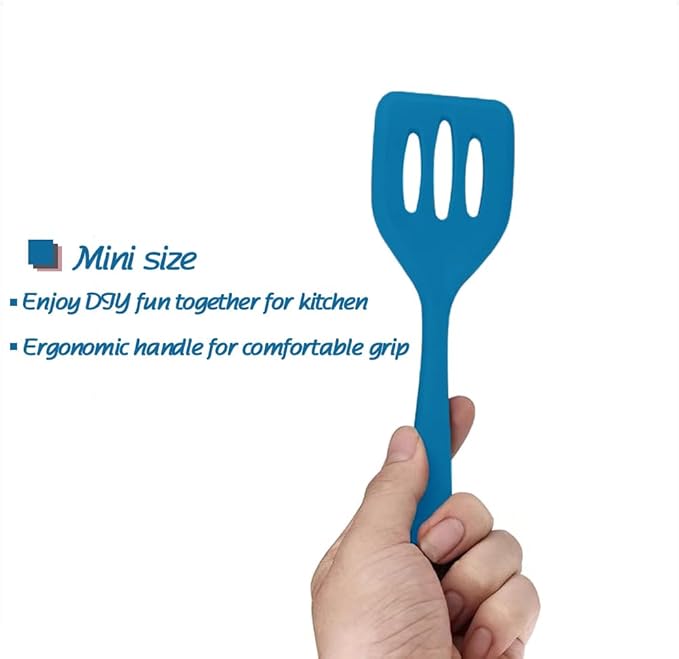 Collfa Mini Kitchen Utensil Set - Five-Piece Set, Tiny Silicone Kids Kitchen Tools - Whisk, Tongs, Spoon, Slotted Spatula - Blue
