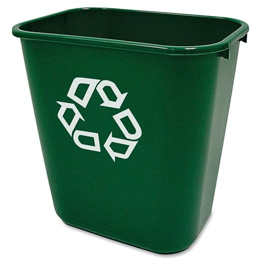 Rubbermaid Commercial Products Deskside Recycling Can, 7-Gallon/28-Quart, Green Recycling Symbol, Plastic, for Bedroom/Bathroom/Office, Fits Under Desk/Sink/Cabinet, Pack of 12