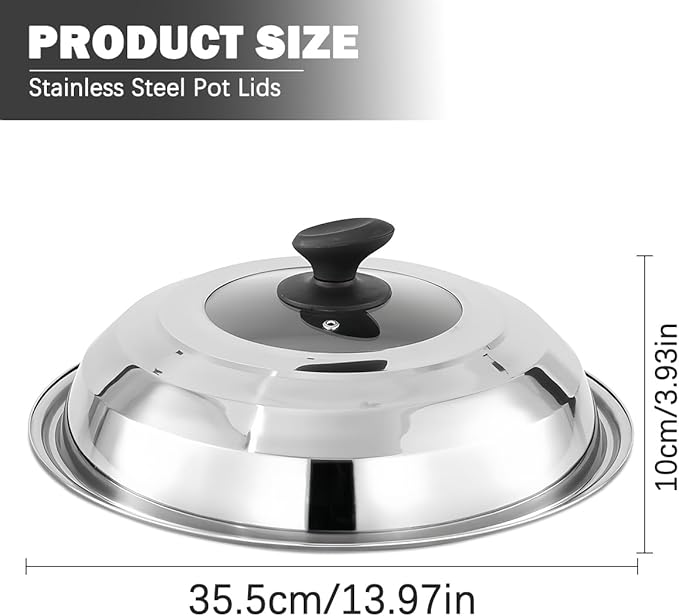 14 Inch Glass Lid with Handle Tempered Glass Replacement Cover Fry Pan Lid Skillet Lid Cooking Lid for Skillets, Round Cast Iron, Cast Aluminium, Stainless Steel Pans（36cm）