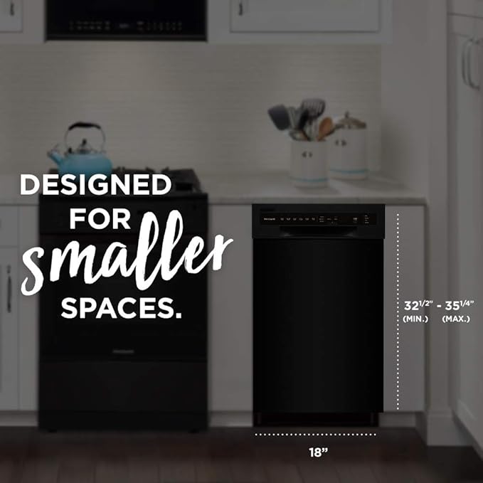 Frigidaire 18 in. ADA Compact Front Control Dishwasher in Black with Dual Spray Arms, 52 dBA, includes room-of-choice delivery