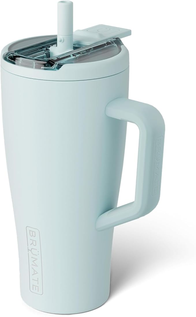 BrüMate Era Flip 30oz Tumbler with 100% Leakproof Covered Straw Lid | Hygienic Covered Straw | Insulated Stainless Steel Water Bottle with Handle | Cup Holder Friendly | BPA-Free (Blue Agave)