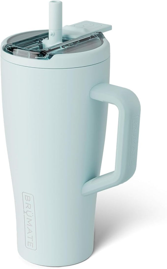 BrüMate Era Flip 30oz Tumbler with 100% Leakproof Covered Straw Lid | Hygienic Covered Straw | Insulated Stainless Steel Water Bottle with Handle | Cup Holder Friendly | BPA-Free (Blue Agave)