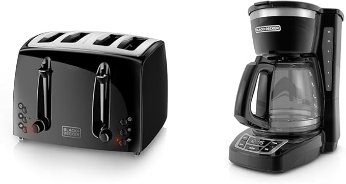 BLACK+DECKER 4-Slice Extra-Wide Toaster with 7 Shade Settings & 12-Cup Programmable Coffee Maker with Sneak-A-Cup