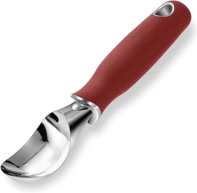 Beneno Heavy Duty Ice Cream Scoop - Upgraded Anti-Fracture Design, Comfortable Grip Long Handle, Effortless Scooping & Dishwasher Safe, Red