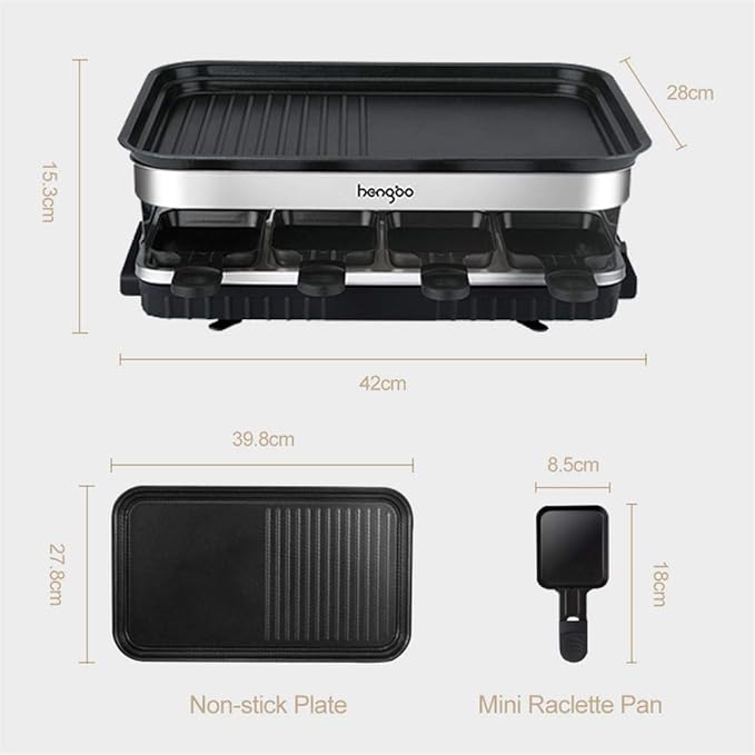 Elevon Electric Korean BBQ Indoor Grill, Table Smokeless Portable Raclette Grill with 8 Mini Grill Cheese Pans, Removable Non-Stick Temperature Control 1500W, Ideal for Parties and Family Fun