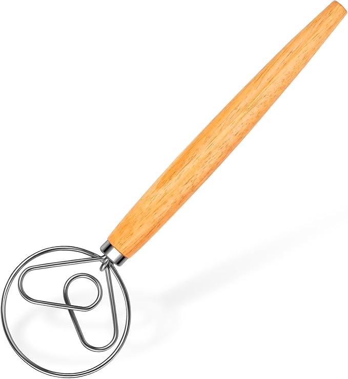 TEEVEA Danish Dough Whisk for Sourdough, Wood Handle & Stainless Steel