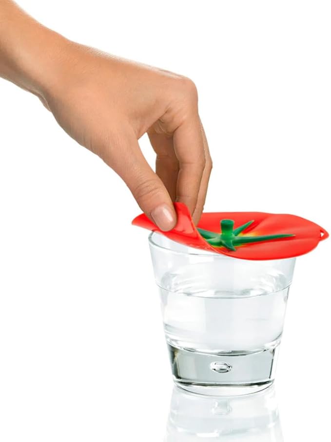 Charles Viancin - Set of 2 Tomato 4” Silicone Drink Covers - Airtight Seal on Any Smooth-Rimmed Glass, Keep Drinks Cool or Hot, Protect from Winged Pests - BPA-Free - Oven, Freezer, Dishwasher Safe