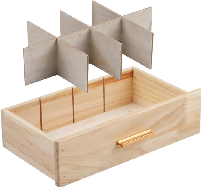 Tea Organizers and Storage Box with Drawer Tea Station organizer for Countertop with 8 Compartments Pine Wood Tea Bag Organizer with Drawer Teabag Holder with 4 Cotton Woven Coasters（Wood02）