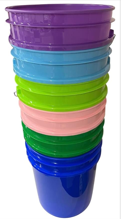 House Naturals 5 Gallon Food Storage Grade Plastic Bucket - Made in USA (Pack of 6 Color Buckets)