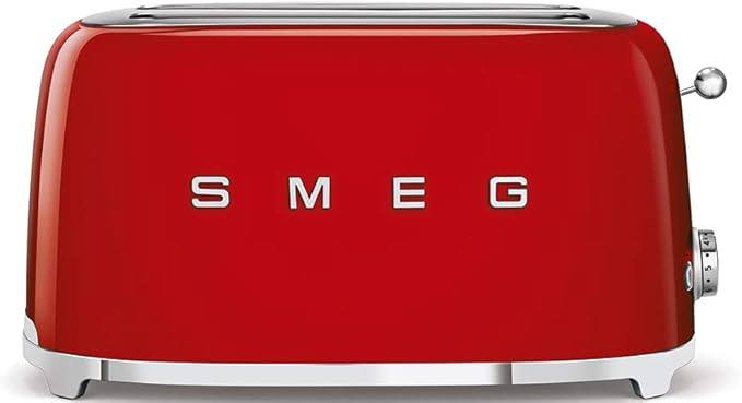 Smeg 50's Style Retro Aesthetic 4 Slice Toaster 6 Presets with 2 Extra Wide Slots, Red