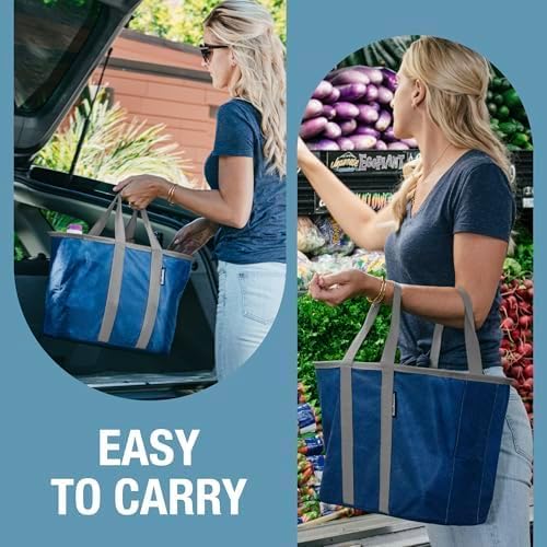CleverMade EcoBasket 30L Collapsible Tote Basket 3 Pack – Reusable Grocery Tote That Stands Upright, Foldable Shopping Basket for Car Trunk Storage, Heavy Duty Utility Bag, 30 lb Capacity - Black