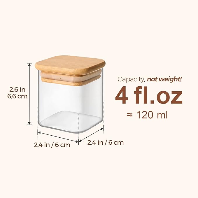 ComSaf 16Pcs Spice Jars with Labes, Glass Jar with Bamboo Lid, 4oz Airtight Square Spice Containers with Black Lables, Empty Seasoning Jars for Spice, Salt, Pepper, Sugar