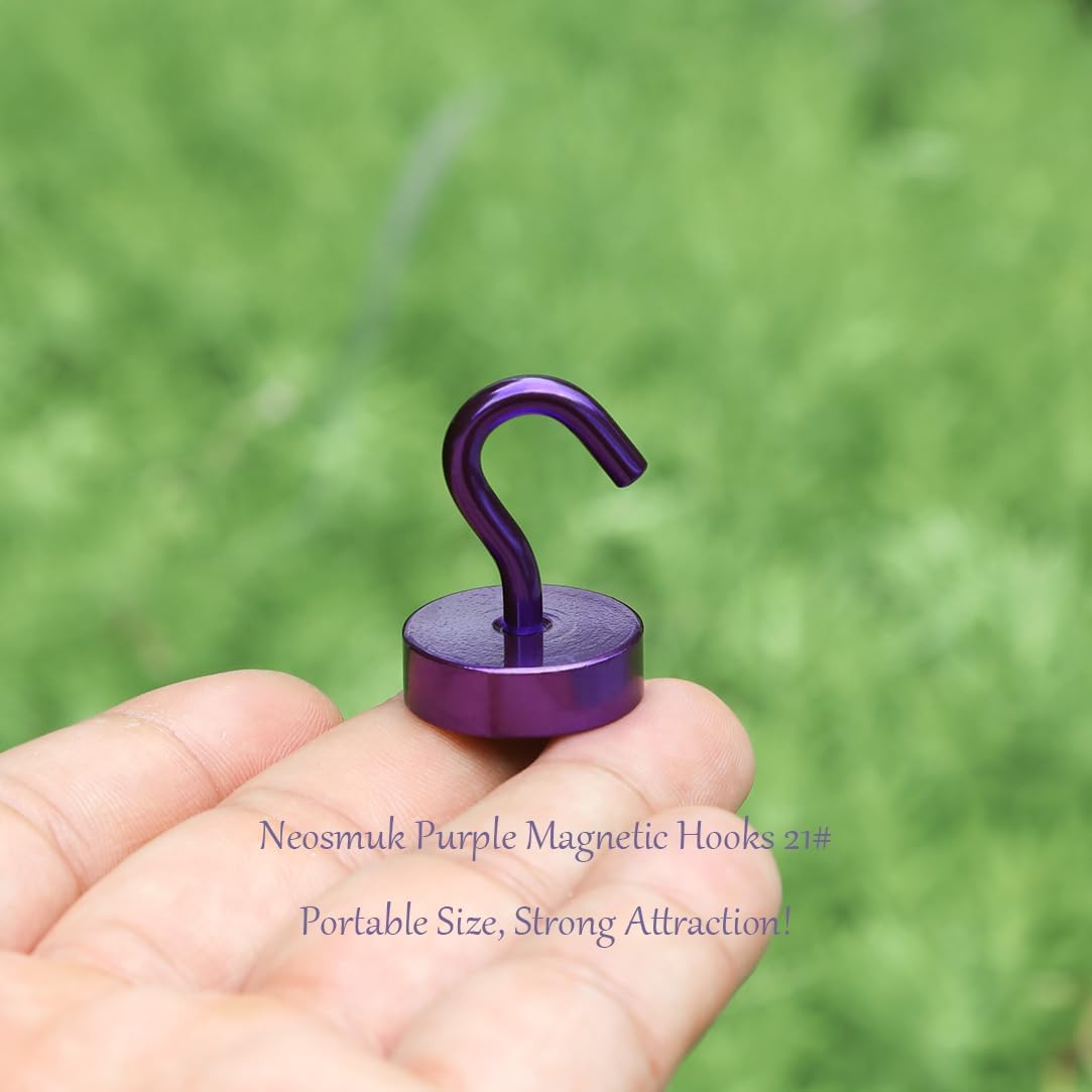 Neosmuk Magnetic Hooks, Cruise Ship Essentials, 40lb+ Heavy Duty Magnetic Hooks for Cruise Cabins, Refrigerator, Grill, Hanging, and Travel | Extra Strong Must-Haves Magnet Hook,Purple,Pack of 10