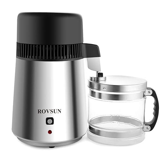 ROVSUN【Upgraded】 1.1 Gallon/4L Countertop Water Distiller Stainless Steel for Home, 750W Distilled Water Machine Maker Water Distillers with Glass Container, 1L/H, Silver