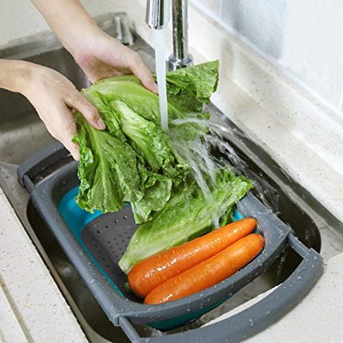 QiMH Collapsible Colander Set of 3-2 PC 4 Quart and 1 PC 6 Quart Over the Sink Colander - Food-Grade Sturdy Plastic Base - Round Space-save Silicone Kitchen Foldable Food Strainer