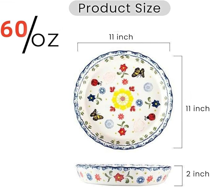 Pie Pans, 11 Inches Ceramic Quiche Pans, Round Pie Tins for Pie, Pizza, Cake, Dinner, Banquet,Oven Safe