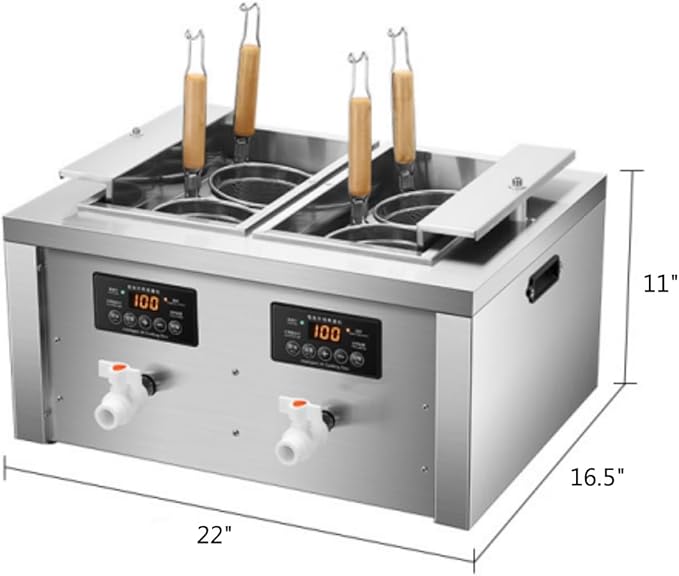 Auto-lift Commercial Pasta Cooker with Timer, Noodle Cooking Machine with 2 Drainage,Macaroni Vegetable Dumpling Cooker,Boiler For Spaghetti Ramen,Temperature Adjustable (4 holes)