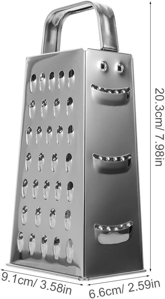 1pc Stainless Steel Vegetable Grater Portable Metal Grater 4-Sided Cheese Grater with Handle for Kitchen Restaurant (8inch)