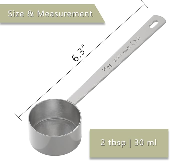LEIFENY 2PCS 2 Tablespoon Coffee Scoop, Long Handle Measuring Spoon, Two tbsp (30ml, 1/8cup) Stainless Steel Scooper