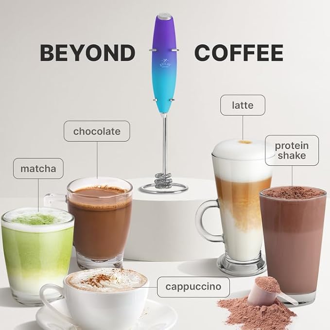 Zulay Kitchen Milk Frother with Patented Tornado Triple Whisk – Handheld Foam Maker for Coffee, Lattes, Matcha & Hot Chocolate – Rich, Creamy Froth in Seconds