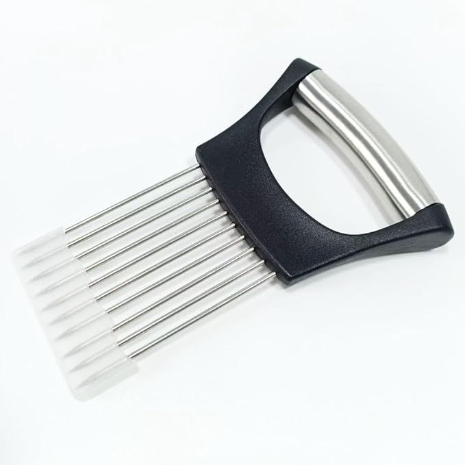 3Pcs onion slicer ，Kitchen Prong Slicer for Vegetables and Meat, Stainless Steel Tines with Safety Handle, Black (3)