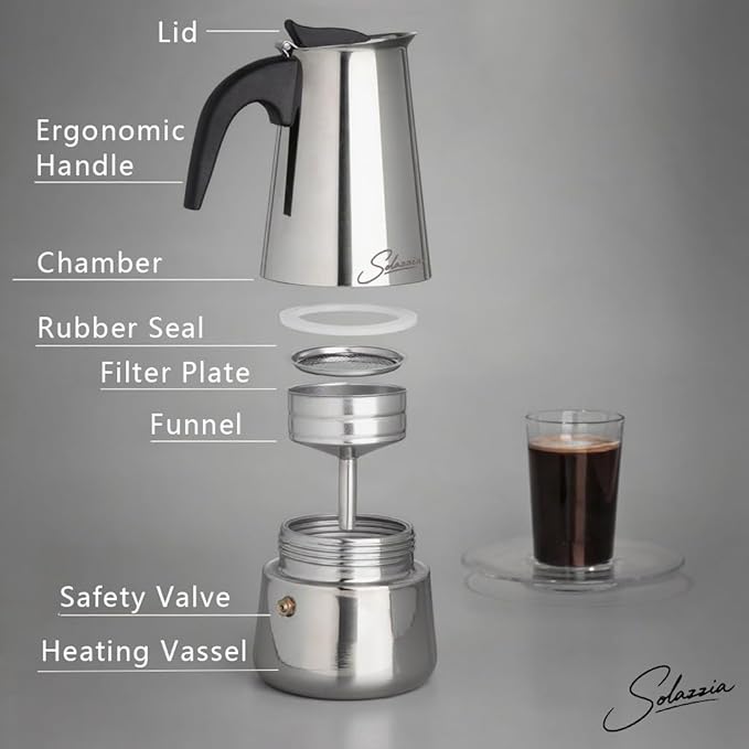 Espresso Maker 9 Cup Moka Pot Stainless Steel Percolator coffee pot, Compatible with Gas, Electric, Ceramic, and Induction stovetops(15 fl oz/450 ml)