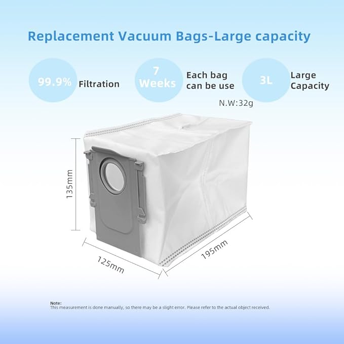 6 Pack Reusable Zipper Bags for Roborock Revo Series, S8 MaxV Ultra, 3L Large Capacity by Funway Design, Dust Vacuum Bag
