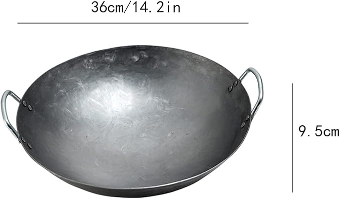 Wok Pfanne Traditioneller Handgehämmerter Wok Aus Refined Iron Mit Two Handles，1,8 MM Dick Wok (Rundboden) (Size : 36cm/14.1in)