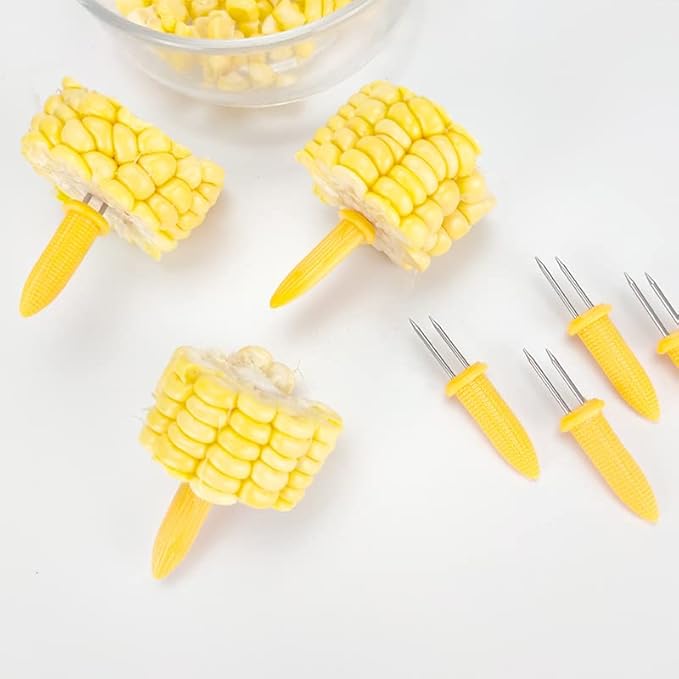 3.66 Inch Stainless Steel Corn Holders, Corn on The Grill, Corn on The Cob Skewers, Double Fork Sweet Corn Seat, Home & BBQ Cooking Fork (10 Pcs)