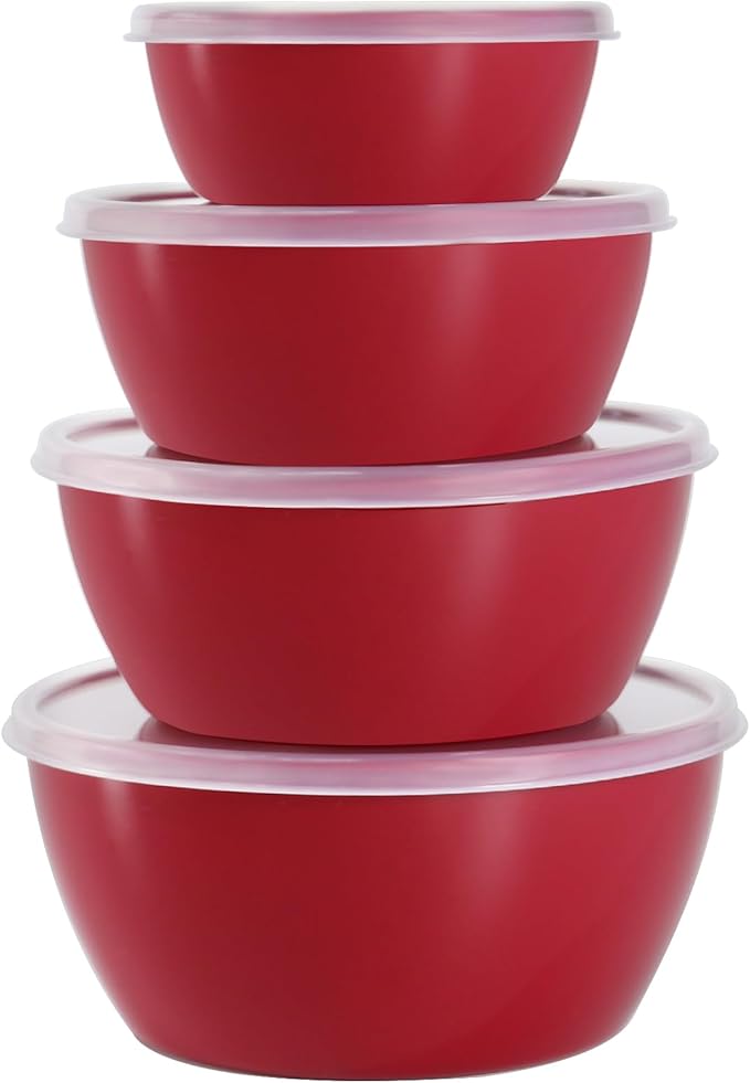 4-Piece Classic Plastic Prep Bowls with Lids, Nesting Plastic Small Mixing Bowl Set for Mixing, Baking, Prepping, Cooking and Serving Food, Microwave and Dishwasher Safe