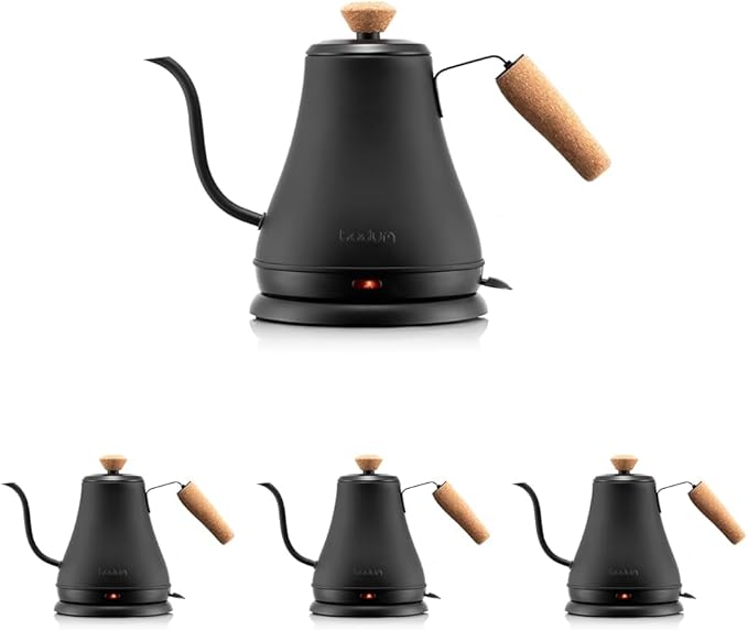 Bodum 27oz Bistro Gooseneck Electric Water Kettle,Pour Over Coffee & Tea,Stainless Steel,Matte Black,(Pack of 4)