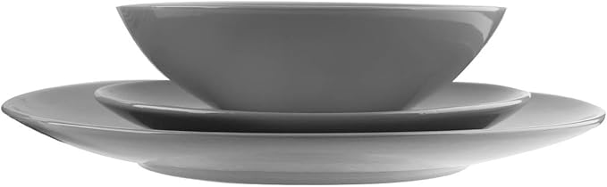 Amazon Basics 18-Piece Stoneware Dinnerware Set, Service for 6, Microwave and Dishwasher Safe, Plates and Bowls for Everyday Use, Smokey Grey