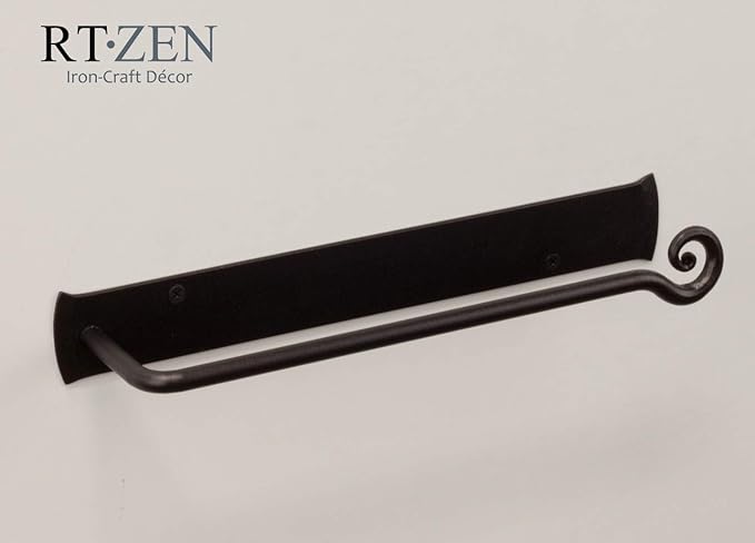 RTZEN Matte Black Hand Towel Holder for Bathroom - Handcrafted Farmhouse Wrought Iron Metal Kitchen Bar - Small Hand Towel Bar Hanger for Home or Office - Wall Mounted Rack Fits 10" Towels