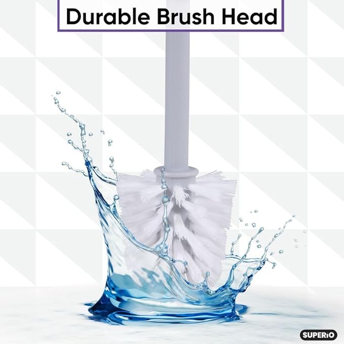 Decorative Plastic Toilet Bowl Brush and Holder Set, White Smoke (2 Pack) Cleaner Scrubber for Bathroom - Ribbed Design