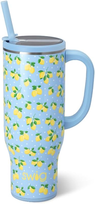 Swig Life 30oz Mega Mug, 30oz Tumbler with Handle and Straw, Large Insulated Tumblers, Cup Holder Friendly Travel Mug, Stainless Steel 30 oz Tumbler, Reusable Insulated Water Bottle (Lemon Meringue)