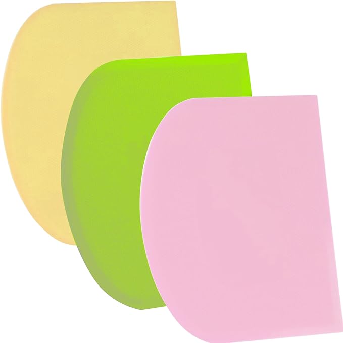 SURDOCA Dough Scraper Bench Scraper - 3P 14.2x8.5" Plastic Flexible Bowl Scraper, Sharp Edge & Angles Cake Scraper. Non-Slip Bakeware Decorating Tools Sculpting & Modeling Tools - Green+Pink+Yellow