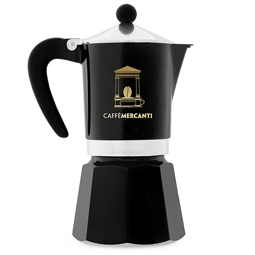 Bialetti Limited Edition Caffe Mercanti Black Oro 6 Cups - Italian Stovetop Moka Pot