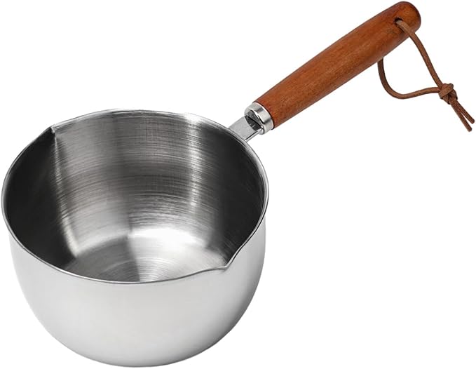 1Pc Stainless Steel Hot Oil Pan Hot Sauce Small Pot Cooking Butter Melting Pot, For Brewing Coffee, Warming Gravy, Melting Butter Or Chocolate, Heating Sauces, Silver(150ml)