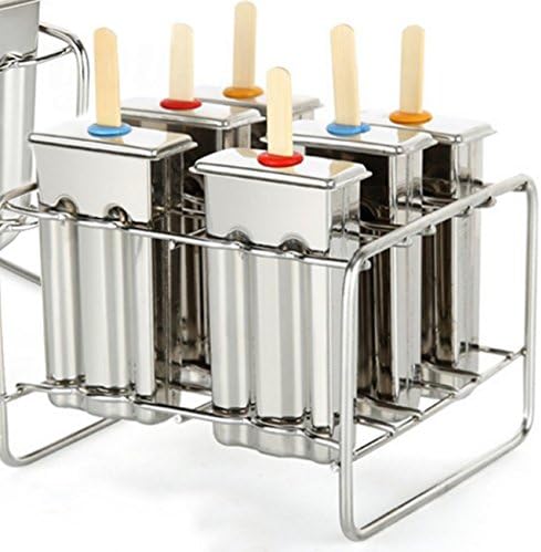 Stainless Steel Popsicle Molds and Rack - BPA Free Ice Pop Maker with Wooden Sticks
