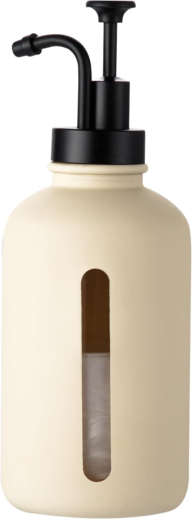 Enra Glass Soap Dispenser with Window,17oz Beige Hand Soap Dispenser Stainless Steel Hand Pump,Liquid Soap Dispenser Countertop Lotion Bottle for Bathroom Kitchen(Liquid-Beige)