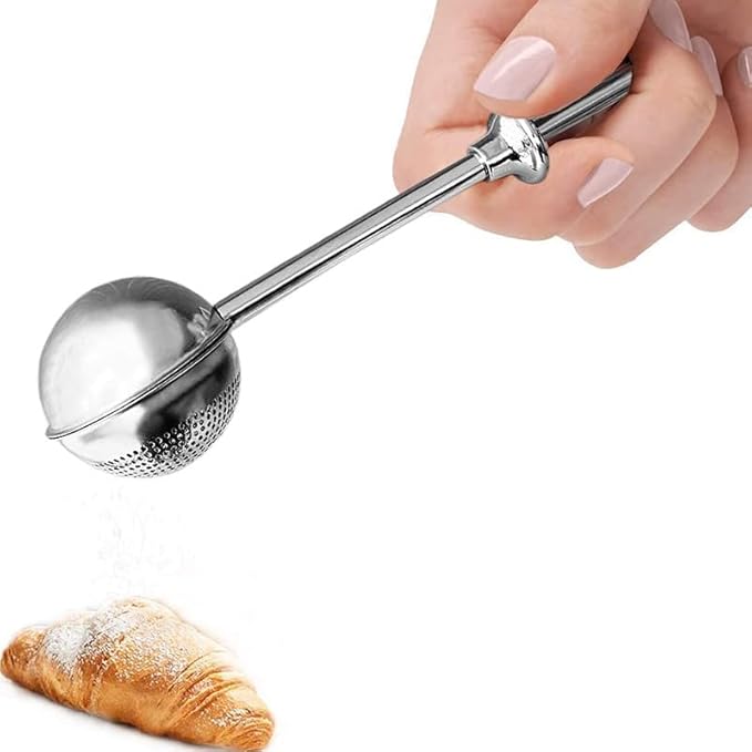Silver 304 Stainless Steel Flour Powder Filter Spoon, Baker Dusting Wand For Sugar Flour Spices, Flour Sugar Powder Spoon Kitchen Tools Baking Sifters Baking Tools and Accessories, Baking Sifters