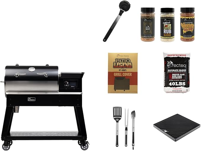 recteq Patio Legend 400 Pellet Smoker Grill, Pellet Grill with Wifi & App Connectivity, Outdoor Smokers Grills, Temp Range 180° to 700+°, Searing Essentials Bundle