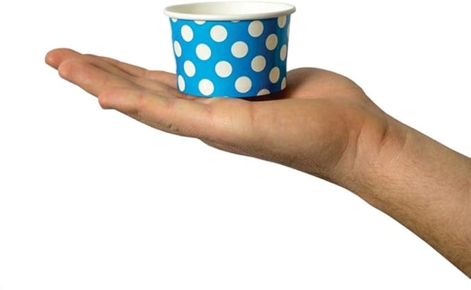 UNIQ 1000-Count 4 oz Polka Dot Paper Ice Cream Cups Blue Color | Disposable Dessert Bowls in Multiple Colors | Frozen Dessert Supplies