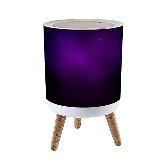 Trash Can with Lid Abstract Gradient Dark Purple Gradient Dark Purple Color Press Top Round Small Garbage Bin with Wooden Legs Waste Basket for Kitchen Bedroom Nursery 7L/1.8 Gallon