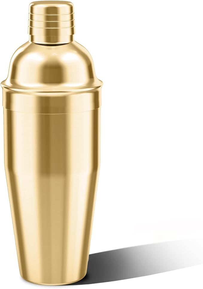 LUCKYGOOBO Cocktail Shaker,24 oz Martini Shaker,Food Grade Stainless Steel Martini Mixer Built-in Strainer,Drink Shaker,Bartender Kit Gifts. (Gold)