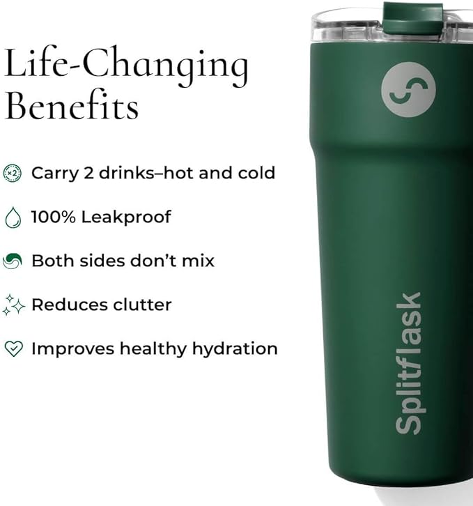 Splitflask 2-in-1 Hot & Cold Vacuum Insulated 30oz Tumbler, Stainless Steel, Dual Chamber, Leak-Proof, BPA-Free, Split Cup, 2 Drink, 2 Sides, Cup Holder Friendly, Coffee & Water (Hartley Black)