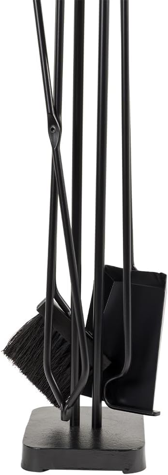 Modern Ember Levi 5 Piece Fireplace Tool Set in Black with Maple Wood Handles | Includes Brush, Shovel, Fire Poker, Tongs, and Stand | Heavy-Duty Steel | Heat-Resistant Powder Coating